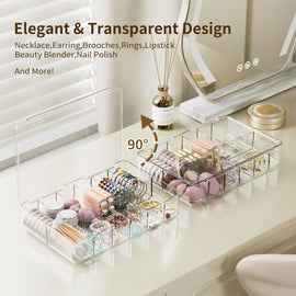 Clear Acrylic Makeup Organizer with Cover - 12 Compartments Cosmetic and Jewelry Organizer for Vanity and Desk Storage