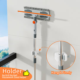 6.4FT Extendable 2-in-1 Window Washing Kit with Long Handle, 180° Rotatable Head & No-Drill Storage Holder, Streak-Free Window Squeegee for High Windows, Glass, Shower, and Car Windshield Cleaning