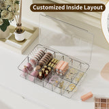 Clear Acrylic Makeup Organizer with Cover - 12 Compartments Cosmetic and Jewelry Organizer for Vanity and Desk Storage