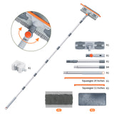 6.4FT Extendable 2-in-1 Window Washing Kit with Long Handle, 180° Rotatable Head & No-Drill Storage Holder, Streak-Free Window Squeegee for High Windows, Glass, Shower, and Car Windshield Cleaning