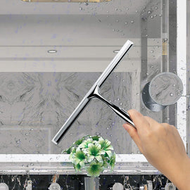 Ettori Shower Squeegee Stainless Steel Squeegee with Suction Storage Hook -10'', Chrome